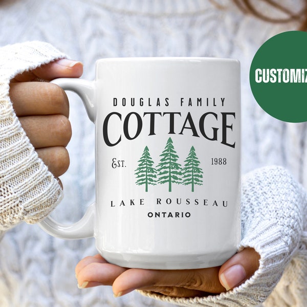 Customizable Family Cottage Mug, Personalized Lake House Gift, House Warming Gift for New Cottage, New Cabin Gift, Lake House Cottage Decor