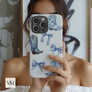 Esthétique bleue Coquette Bow Cowgirl Coque pour iPhone pour Apple iPhone 16 Pro Max, iPhone 15 14 13 12 11 Pro Max, coque de téléphone florale country cowboy