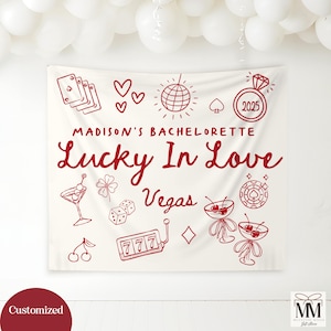 Custom Vegas Bachelorette Sign, Casino Bach Party Photo Backdrop, Lucky In Love Decor, Las Vegas Bridal Party Tapestry, Vegas Wedding Sign