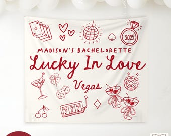 Benutzerdefinierte Las Vegas Bachelorette Zeichen, Kasino Bach-Party-Foto-Hintergrund, glückliche Liebe Dekor, Las Vegas Brautparty-Wandteppich, Las Vegas Hochzeitsschild