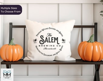 Salem Brewing CO Halloween Pillow and Insert, Witchy Aesthetic Halloween Home Decor, Spooky Season Throw Cushion, Witch Lover Halloween Gift