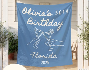 Custom Cocktail Birthday Welcome Sign, 30th Birthday Party Decor, Modern Birthday Photo Backdrop, Cocktail Birthday Tapestry, Birthday Sign