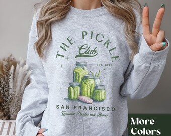 Sweat-shirt en bocal de cornichons, col rond vintage en conserves de cornichons, cadeau pour amateur de cornichons, The Pickle Club, chemise de cornichons Cottage Core, chemise de cornichons maison