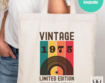50th Birthday Gift For Women, 1975 Vintage Canvas Tote Bag, Fiftieth Birthday Party Gift Bag, 50th Bday Gift For Her, Retro 50th Friend Gift