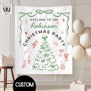 Custom Christmas Party Banner, Personalized Holiday Party Photo Backdrop, Modern Xmas Party Sign, Festive Christmas Decor Tapestry Flag
