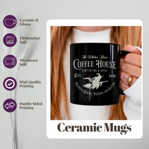 Black Halloween Witchy Mug, Witches Brew Coffee House Mug, Coffee Lovers Halloween Decor, Spooky Fall Coffee Mug Gift, Halloween Lover Gift image 7