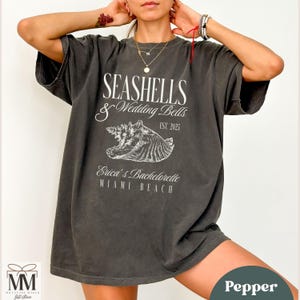 Seashells and Wedding Bells Bachelorette Shirts, Beach Bach Comfort Colors Tees, Miami Bach, Pink Luxury Bach Party Shirts, Beach Bride Tees