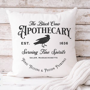 Black Crow Apothecary Halloween Pillow and Insert, Witchy Aesthetic Halloween Home Decoration, Spooky Halloween Lover Gift, Black Crow Gift bild 7