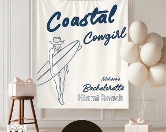 Coastal Cowgirl Bachelorette Fabric Banner, Beach Bach Welcome Sign, Bridal Party Backdrop