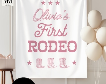 Banner eerste verjaardagsfeestje cowgirl, meisjes roze eerste rodeo pastel western verjaardag wanddecoratie