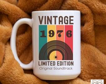 Vintage 1976 Music Lover Mug, Retro 50th Birthday Gift, Limited Edition Soundtrack