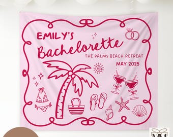 Despedida de soltera personalizada en la playa, decoración para despedida de soltera en Miami, pancarta para despedida de soltera en Cobo, telón de fondo para despedida de soltera en la playa, decoración para despedida de soltera en Bach Club