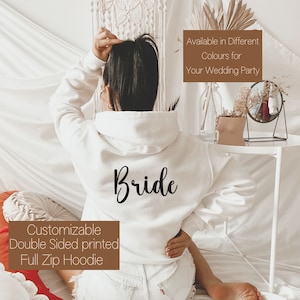 Personalized Bridal Zip up Hoodie for Wedding Party, Bridesmaids, Mother of the Bride, Bridal Getting Ready Zip Hoodie, Wedding Party Gifts