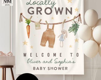 Custom Locally Grown Baby Shower Decor Banner, Vegetable Shower Welcome Sign, Fresh Baby Farmers Market Backdrop