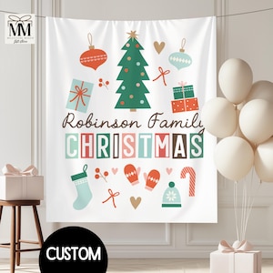 Custom Christmas Party Banner, Personalized Retro Holiday Photo Backdrop, Family Xmas Party Sign, Festive Christmas Decor Tapestry Wall Flag