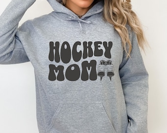Hockey Mom Hoodie, Retro Groovy Hooded Hockey Mom Sweatshirt, Gift for Hockey Mom, Game Day Sweater, Hockey Mamma Team Gift
