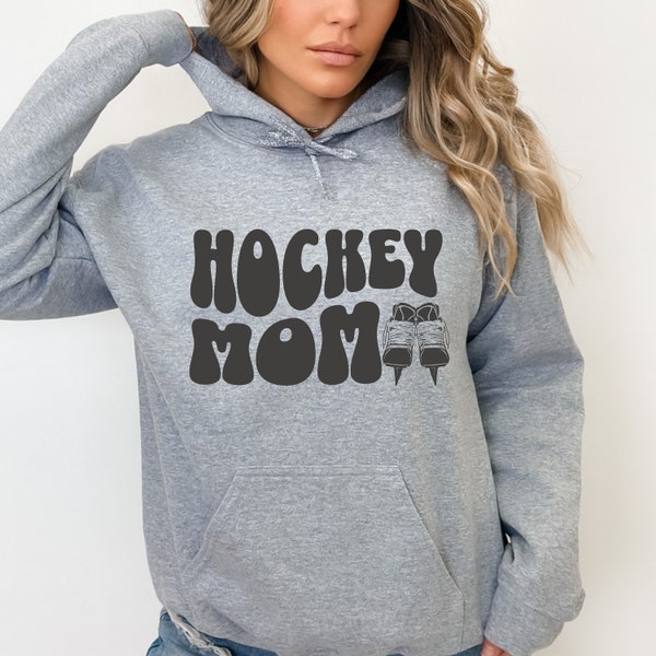 Hockey Mom Hoodie, Retro Groovy Hooded Hockey Mom Sweatshirt, Gift for Hockey Mom, Game Day Sweater, Hockey Mamma Team Gift