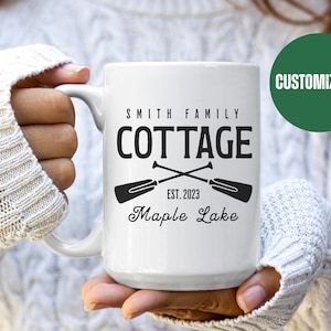 Customizable Family Cottage Mug, Personalized Lake House Gift, House Warming Gift for New Cottage, New Cabin Gift, Lake House Cottage Decor