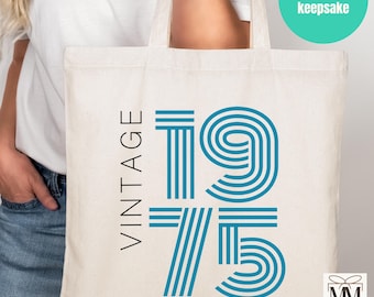 50th Birthday Gift For Women, 1975 Vintage Canvas Tote Bag, Retro Fiftieth Birthday Party Gift Bag, 50th Bday Gift For Her, 50 & Fabulous