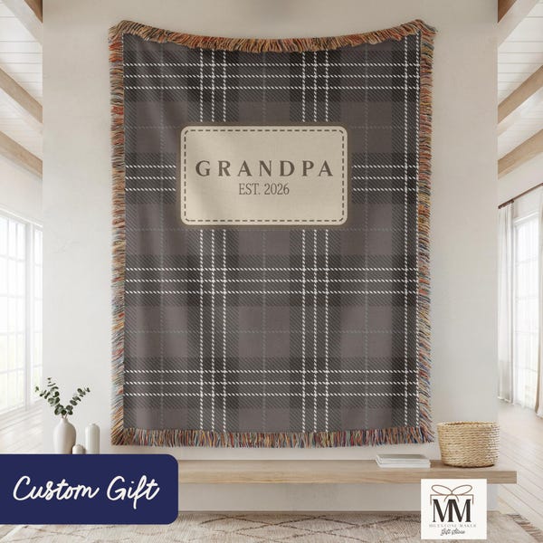 Personalized New Grandpa Fringe Throw Blanket, Papa Fathers Day Gift, Granddad Grandparents Pregnancy Announcement