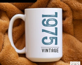 50th Birthday Mug Gift, Vintage 1975 Coffee Mug, 50th Birthday Party Gifts for Him, Custom Year Birthday Mug, 50th Birthday Gift for Women