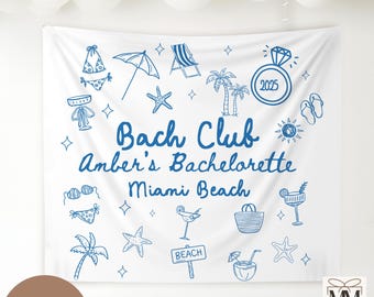 Despedida de soltera personalizada en la playa, decoración para despedidas de soltera en Miami, pancarta para despedida de soltera costera, telón de fondo para despedida de soltera en la playa, decoración para la fiesta nupcial en el club de despedida de soltera.