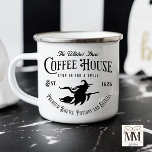 Black Halloween Witchy Mug, Witches Brew Coffee House Mug, Coffee Lovers Halloween Decor, Spooky Fall Coffee Mug Gift, Halloween Lover Gift image 4