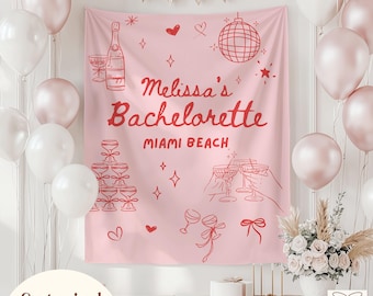 Aangepaste Prosecco bruids douche wandtapijt, vrijgezellenweekend banner, trouwfoto achtergrond, champagne doodle cocktail bord vrijgezellenfeest
