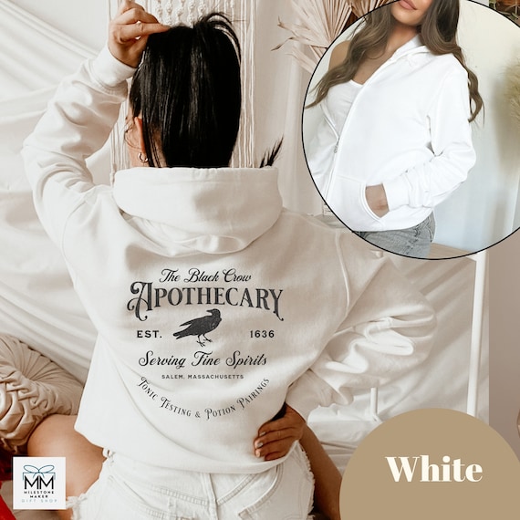 Black Crow Apothecary Halloween Zip Hoodie, Salem Massachusetts