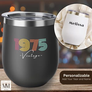 50th Birthday Wine Tumbler, Vintage 1975 Wine Lover Gift, 50th Birthday Gift for Women, 50th Birthday Trip, Custom Birth Year Wine Tumbler