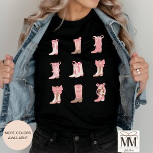 Pink Cowgirl Coquette TShirt, Soft Girl Aesthetic, Country Western Graphic Tee, Womens Cowboy Boot Shirt, Western Coquette, Pink Bow Shirt