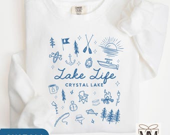 Custom Lake Life Comfort Colors Crewneck Sweatshirt, Personalized Boating Lake House Gift