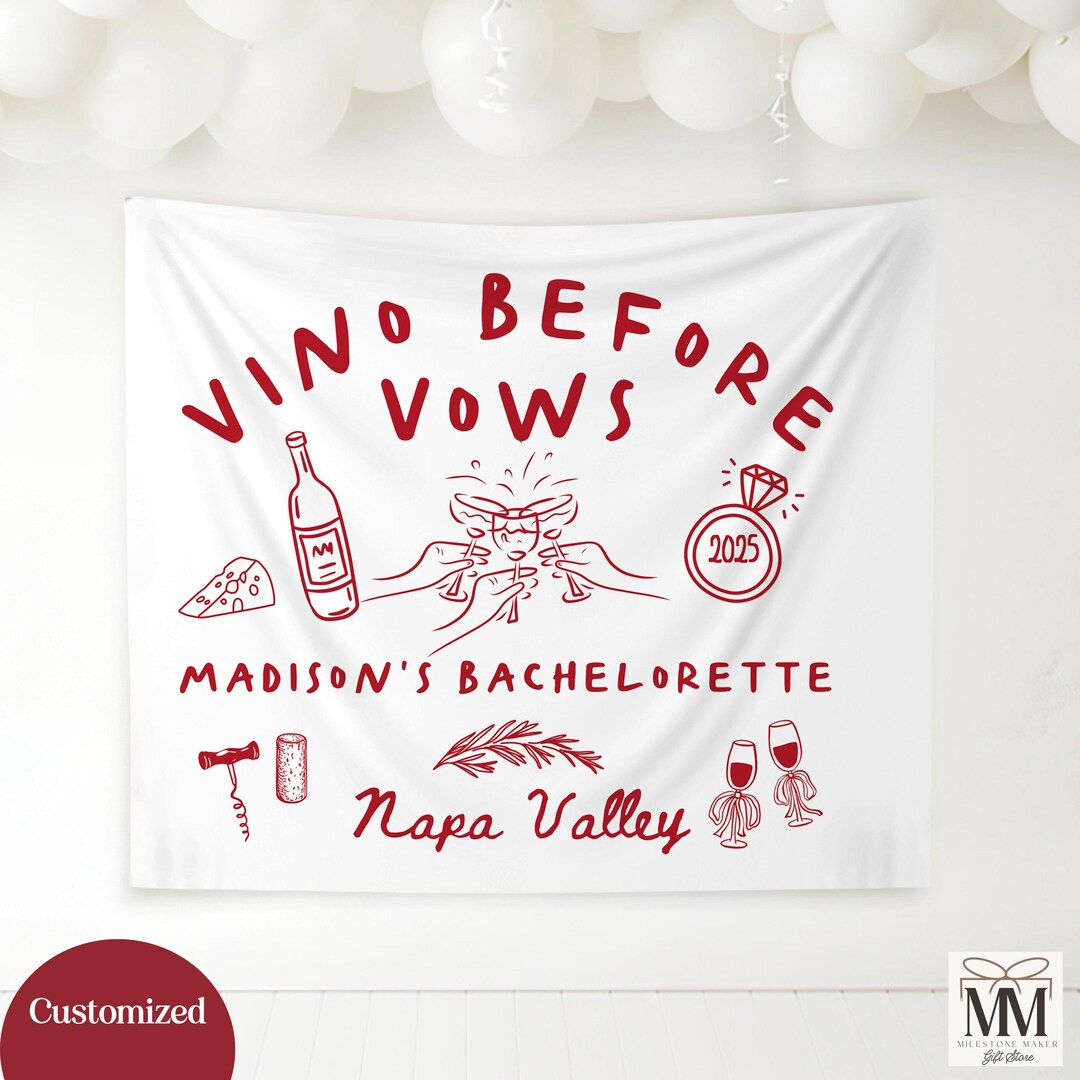 Wine Bachelorette Party Decor, Custom Bach Party Tapestry, Napa Valley ...
