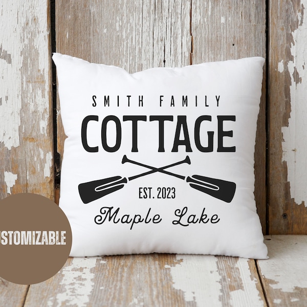 Customized Family Cottage Decorative Pillow and Cover, Lake House Decor, Personalized Family Gift, Lake House Housewarming Gift, New Cottage