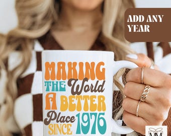 50th Birthday Mug, Vintage 1975 Retro Design, Custom Any Year Mug