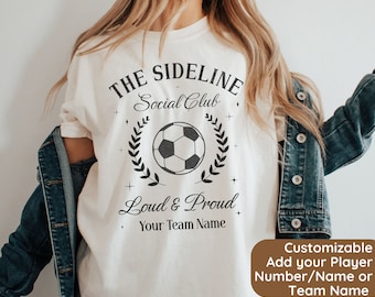 Personalized Soccer Mom Shirt, Soccer Mom Sideline Social Club T-Shirt, Christmas Gift for Soccer Mom, Customized Soccer Team Mamma Gift