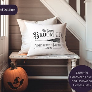 Witchy Halloween Pillow and Cover, Salem Massachusetts Broom CO Witch Cushion, Witch Lover Halloween Gift, Spooky Season Halloween Decor