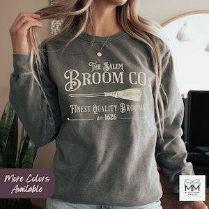 Salem Broom Company Halloween Sweatshirt, Comfort Colors Vintage Witch Sweater, Spooky Fall Sweater, Witchy Crewneck Shirt for Halloween