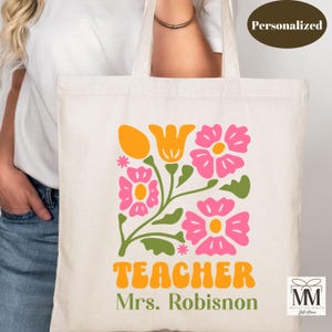 Sac fourre-tout floral personnalisé pour enseignant, cadeau pour enseignant, sac cadeau de remerciement pour enseignant, sacs fourre-tout pour la rentrée, sac pour enseignant de maternelle