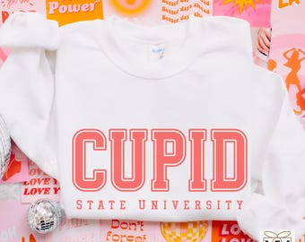 Valentines Day Sweatshirt For Women, Valentines Day Gift, Retro Valentines Day Crewneck, Cupid University Shirt, Love Sweatshirt For Her