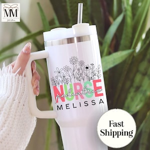 Custom Pediatric Nurse 40oz Tumbler, PEDS Nurse Tumbler with Handle, Nurse Student Water Bottle, Nurse Appreciation Gift, RN Nurse Grad Gift