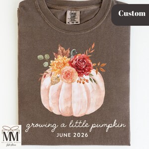 Faire-part de grossesse automne personnalisé chemise couleurs confort, t-shirt faire grandir une petite citrouille pour Thanksgiving
