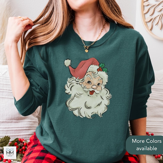 Women's Santa Christmas Sweatshirt - Cute Santa Claus Graphic Pullover, Long Sleeve Holiday Top