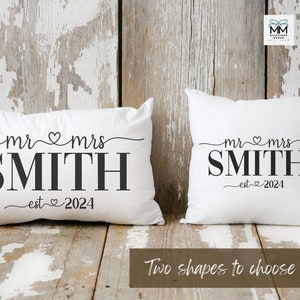 Personalized Wedding Gift for Bride and Groom, Mr and Mrs Established Pillow, Custom Wedding Anniversary Couple Gift, Housewarming Present