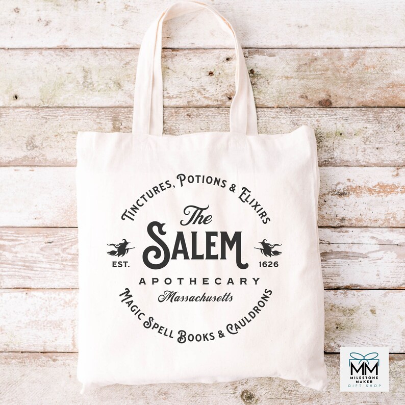Salem Apothecary Tote Bag for Halloween, Spooky Candy Bag for Kids, Witchy Halloween Party Gift Bag, Witch Candy Bag for Trick or Treating afbeelding 9