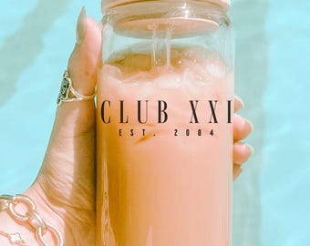 21st Birthday Gift For Her, Twenty First Iced Coffee Cup, 16oz Glass Cup, Glass Tumbler For 21st Birthday, Unique 21st B-Day Gift For Women