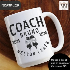 Personalized Hockey Coach Mug, Custom Hockey Team Coach Appreciation Gift, Best Hockey Coach Ever Christmas Gift, End of Season Ice Hockey