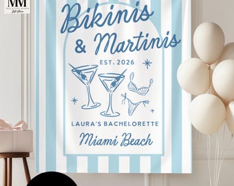 Custom Bikinis and Martinis Bachelorette Banner, Beach Bach Photo Backdrop, Coastal Bridal Party Decor, Last Splash Girls Weekend Tapestry