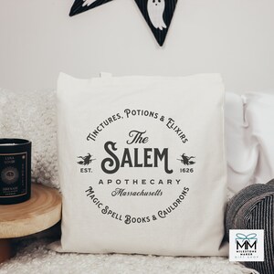 Salem Apothecary Tote Bag for Halloween, Spooky Candy Bag for Kids, Witchy Halloween Party Gift Bag, Witch Candy Bag for Trick or Treating afbeelding 1