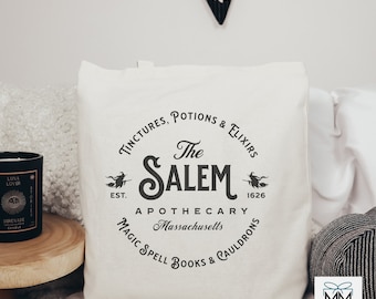 Salem Apothecary Tote Bag for Halloween, Spooky Candy Bag for Kids, Witchy Halloween Party Gift Bag, Witch Candy Bag for Trick or Treating